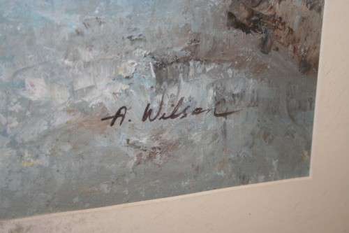 A BEAUTIFUL (LARGE) FRAMED ORIGINAL SIGNED A. WILSON OIL ON CANVAS PAINTING OF A VILLAGE SCENE