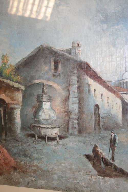 A BEAUTIFUL (LARGE) FRAMED ORIGINAL SIGNED A. WILSON OIL ON CANVAS PAINTING OF A VILLAGE SCENE