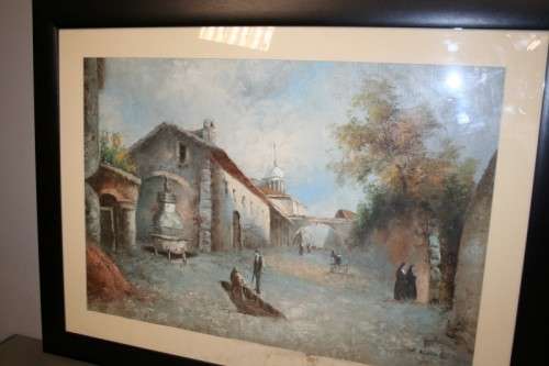 A BEAUTIFUL (LARGE) FRAMED ORIGINAL SIGNED A. WILSON OIL ON CANVAS PAINTING OF A VILLAGE SCENE