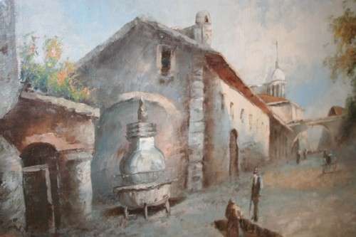 A BEAUTIFUL (LARGE) FRAMED ORIGINAL SIGNED A. WILSON OIL ON CANVAS PAINTING OF A VILLAGE SCENE