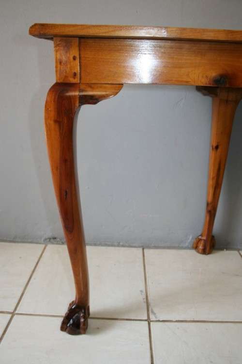 AN INCREDIBLE ANTIQUE (LARGE) SOLID "GOLDEN" IMBUIA BALL & CLAW HALF MOON DISPLAY/OCCASIONAL TABLE