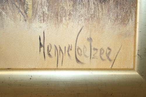 A BEAUTIFUL FRAMED OIL ON BOARD LANDSCAPE PAINTING BY THE (LATE) 20th CENTURY ARTIST HENNIE COETZEE