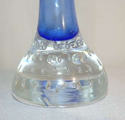 **RS17** A pair of Swedish made "Aseda Glasbruk" blue bone ''jack in the pulpit'' hand blown vases