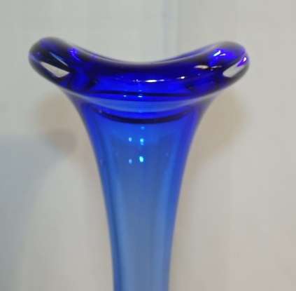 **RS17** A pair of Swedish made "Aseda Glasbruk" blue bone ''jack in the pulpit'' hand blown vases