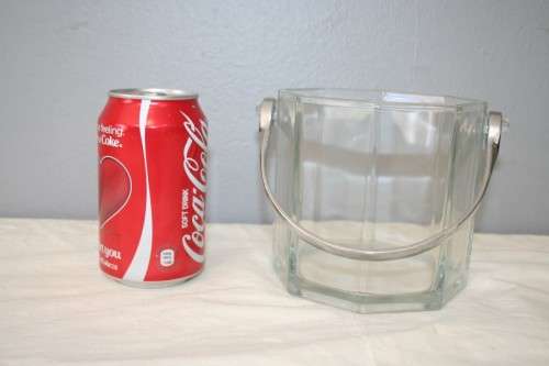 AN AWESOME OCTAGONAL GLASS ICE BUCKET w/ A SILVER HANDLE - IDEAL FOR A WHISKY TRAY OR DRINKS TROLLEY
