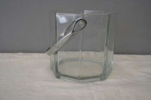 AN AWESOME OCTAGONAL GLASS ICE BUCKET w/ A SILVER HANDLE - IDEAL FOR A WHISKY TRAY OR DRINKS TROLLEY