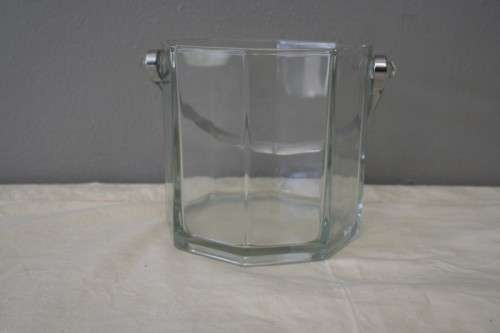 AN AWESOME OCTAGONAL GLASS ICE BUCKET w/ A SILVER HANDLE - IDEAL FOR A WHISKY TRAY OR DRINKS TROLLEY
