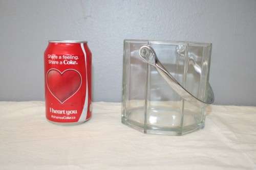 AN AWESOME OCTAGONAL GLASS ICE BUCKET w/ A SILVER HANDLE - IDEAL FOR A WHISKY TRAY OR DRINKS TROLLEY