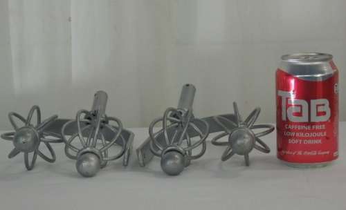 A SET OF FOUR STUNNING SILVER WROUGHT IRON CURTAIN TIEBACKS & CURTAIN ROD FINIALS IN GREAT CONDITION