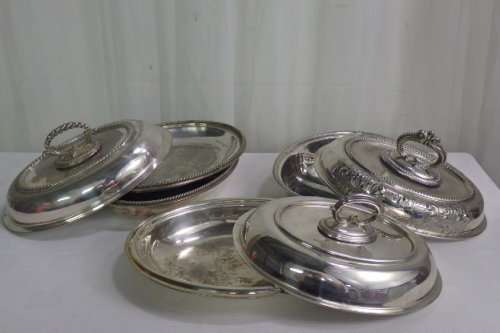 THREE FABULOUS VINTAGE SILVER PLATED FOOD SERVERS INCL. A DOUBLE BOWL SERVER bid/server