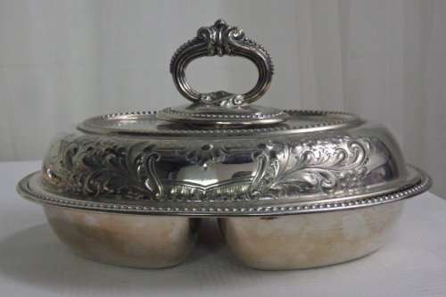 THREE FABULOUS VINTAGE SILVER PLATED FOOD SERVERS INCL. A DOUBLE BOWL SERVER bid/server