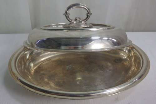 THREE FABULOUS VINTAGE SILVER PLATED FOOD SERVERS INCL. A DOUBLE BOWL SERVER bid/server