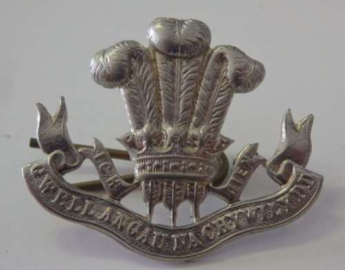 A STUNNING RARE VINTAGE WWII BRITISH ARMY "ROYAL REGIMENT OF WALES" CAP BADGE WITH MOTTO