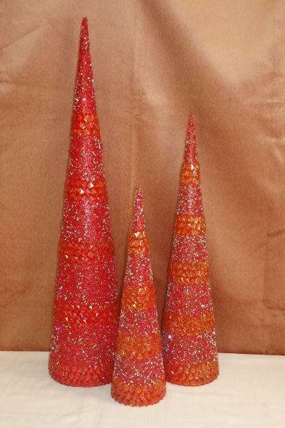 THREE AWESOME TALL "BEADED" CONE SHAPED XMAS TREES - IDEAL FOR THE FESTIVE SEASON bid/xmas tree