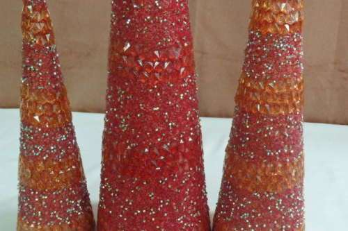 THREE AWESOME TALL "BEADED" CONE SHAPED XMAS TREES - IDEAL FOR THE FESTIVE SEASON bid/xmas tree