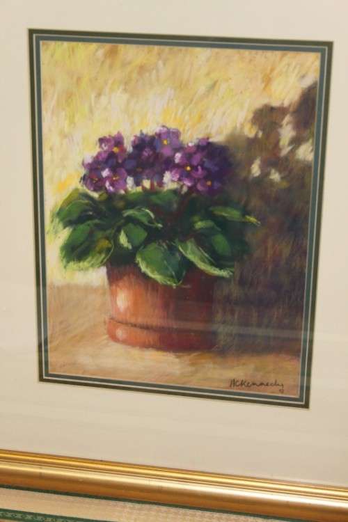 A beautiful original signed and stunningly framed AC Kennedy pastel painting of violets RS17