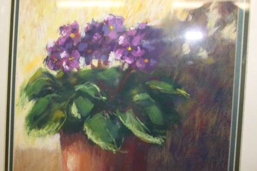 A beautiful original signed and stunningly framed AC Kennedy pastel painting of violets RS17