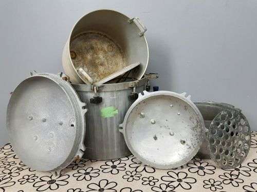 TWO INCREDIBLE ANTIQUE (LARGE) PRESSURE COOKERS WITH BAKELITE TIGHTENERS bid/cooker