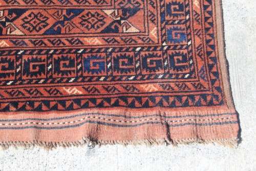 A SUPERB VINTAGE PERSIAN "AFGHAN" CARPET (3.4m x 2.4m) WITH A TRADITIONAL BOKHARA PATTERN & COLOURS