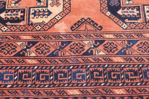 A SUPERB VINTAGE PERSIAN "AFGHAN" CARPET (3.4m x 2.4m) WITH A TRADITIONAL BOKHARA PATTERN & COLOURS