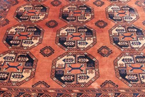 A SUPERB VINTAGE PERSIAN "AFGHAN" CARPET (3.4m x 2.4m) WITH A TRADITIONAL BOKHARA PATTERN & COLOURS