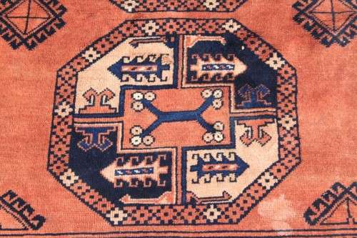 A SUPERB VINTAGE PERSIAN "AFGHAN" CARPET (3.4m x 2.4m) WITH A TRADITIONAL BOKHARA PATTERN & COLOURS