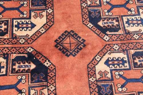 A SUPERB VINTAGE PERSIAN "AFGHAN" CARPET (3.4m x 2.4m) WITH A TRADITIONAL BOKHARA PATTERN & COLOURS