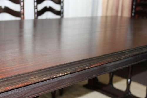 A SUPERB VINTAGE SOLID IMBUIA LARGE 2.1m 8-SEATER DINING TABLE WITH SPECTACULAR TURNED LEG DETAILING
