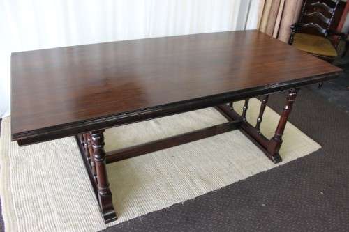 A SUPERB VINTAGE SOLID IMBUIA LARGE 2.1m 8-SEATER DINING TABLE WITH SPECTACULAR TURNED LEG DETAILING