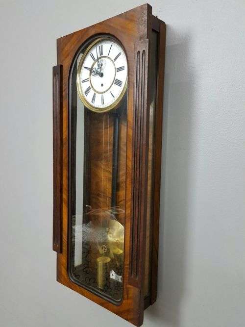 A SPECTACULAR ANTIQUE REGULATORY PENDULUM WALL CLOCK WITH A ROMAN NUMERAL PORCELAIN CLOCK FACE
