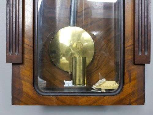 A SPECTACULAR ANTIQUE REGULATORY PENDULUM WALL CLOCK WITH A ROMAN NUMERAL PORCELAIN CLOCK FACE