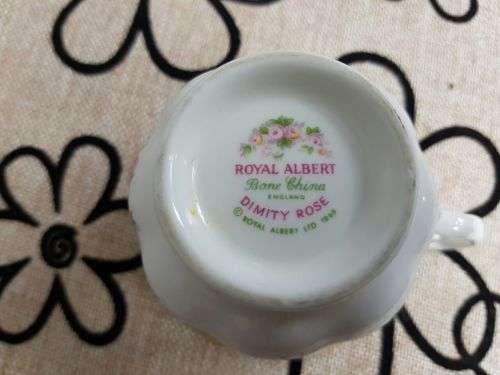 A STUNNING VINTAGE ROYAL ALBERT FINE BONE CHINA "DIMITY ROSE" COLLECTION TRIO IN PRISTINE CONDITION