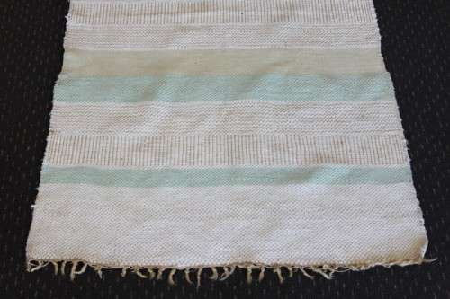 A STUNNING WOVEN WOOL CARPET IN SOFT GREENS, CREAM AND TAN STRIPES = PERFECT BATH CARPET