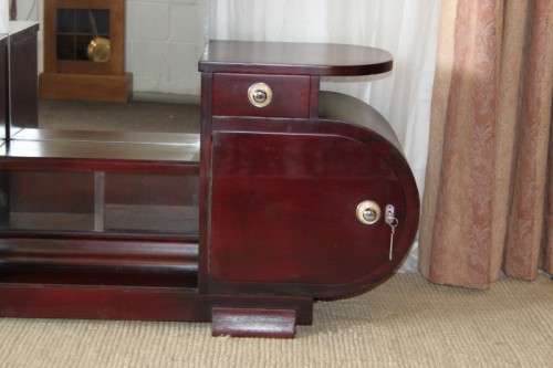 A SUPERB VINTAGE ART DECO BENT-WOOD DOUBLE CABINET DRESSING TABLE WITH TWO DRAWERS
