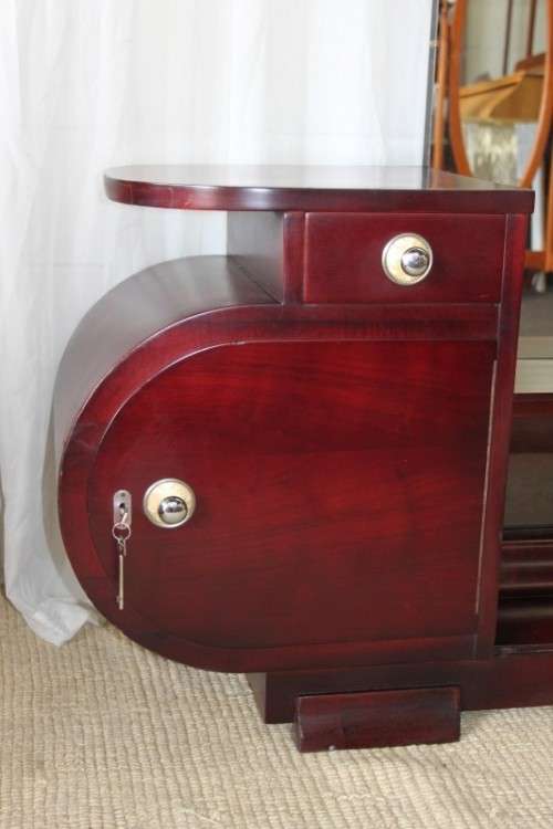 A SUPERB VINTAGE ART DECO BENT-WOOD DOUBLE CABINET DRESSING TABLE WITH TWO DRAWERS
