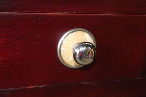 A SUPERB VINTAGE ART DECO BENT-WOOD DOUBLE CABINET DRESSING TABLE WITH TWO DRAWERS