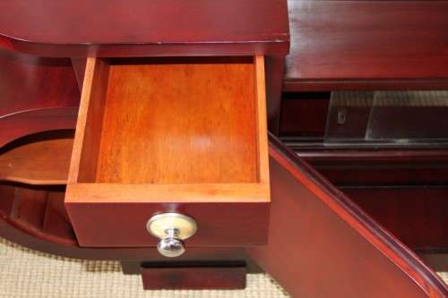 A SUPERB VINTAGE ART DECO BENT-WOOD DOUBLE CABINET DRESSING TABLE WITH TWO DRAWERS