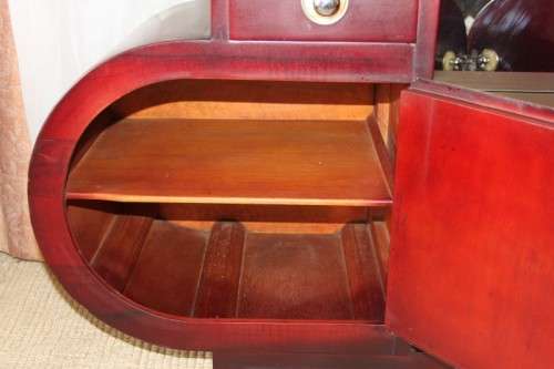 A SUPERB VINTAGE ART DECO BENT-WOOD DOUBLE CABINET DRESSING TABLE WITH TWO DRAWERS
