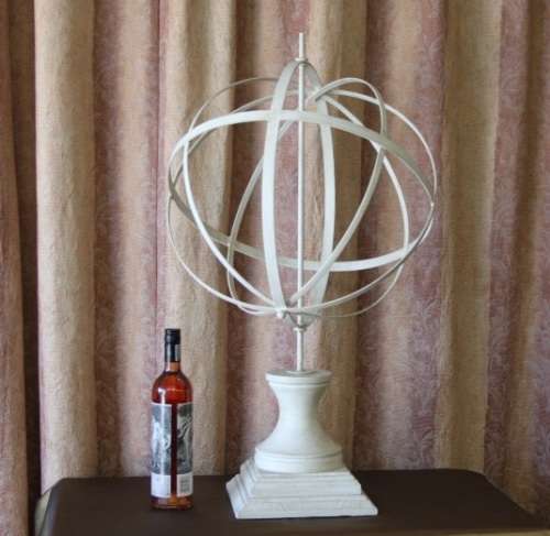 A FABULOUS (LARGE) WHITE WROUGHT IRON "ARMILLARY SPHERE GLOBE" ON A STYLISH WOODEN BASE