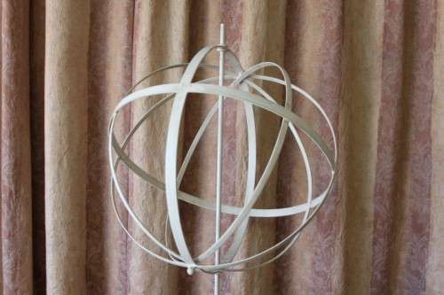 A FABULOUS (LARGE) WHITE WROUGHT IRON "ARMILLARY SPHERE GLOBE" ON A STYLISH WOODEN BASE