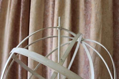 A FABULOUS (LARGE) WHITE WROUGHT IRON "ARMILLARY SPHERE GLOBE" ON A STYLISH WOODEN BASE