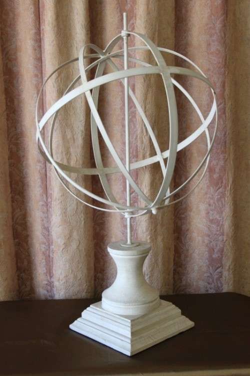A FABULOUS (LARGE) WHITE WROUGHT IRON "ARMILLARY SPHERE GLOBE" ON A STYLISH WOODEN BASE