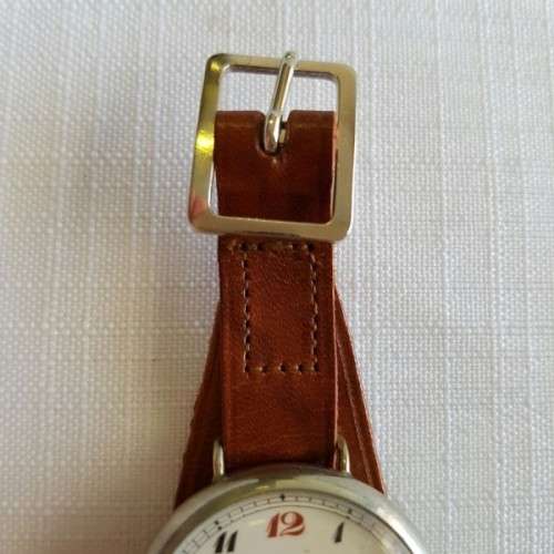 A WONDERFUL ANTIQUE (cWW1) ENGLISH MADE "ESCORT" GENTS STEEL TRENCH WATCH WITH A NEW LEATHER STRAP