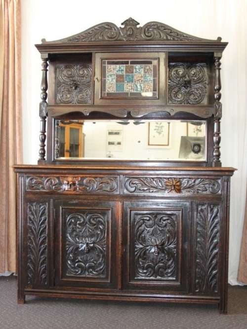 A magnificent antique Gothic Renaissance English Oak "Buffet-A-Deux Corpus" cabinet | RS17