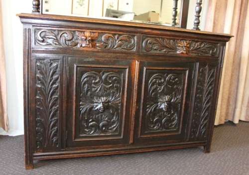 A magnificent antique Gothic Renaissance English Oak "Buffet-A-Deux Corpus" cabinet | RS17