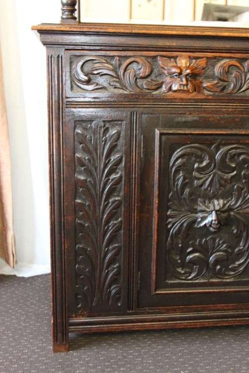 A magnificent antique Gothic Renaissance English Oak "Buffet-A-Deux Corpus" cabinet | RS17