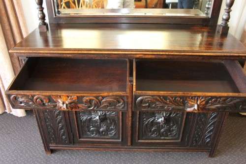 A magnificent antique Gothic Renaissance English Oak "Buffet-A-Deux Corpus" cabinet | RS17