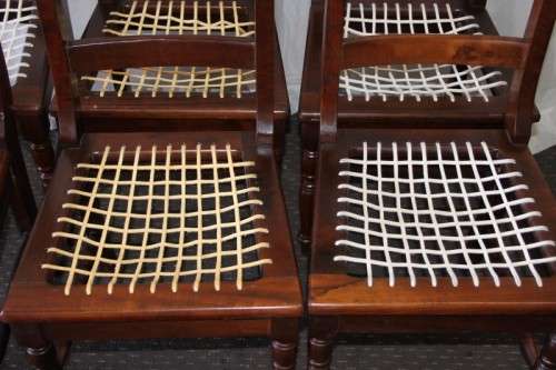 A STUNNING COLLECTION OF 6x SOLID IMBUIA "RIEMPIE" DINING CHAIRS IN FANTASTIC CONDITION bid/chair