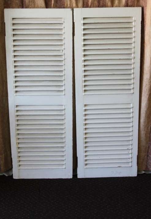 AN AWESOME PAIR OF "WHITE" SOLID TEAK WINDOW "SHUTTERS" IN GREAT CONDITION