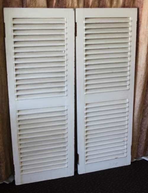 AN AWESOME PAIR OF "WHITE" SOLID TEAK WINDOW "SHUTTERS" IN GREAT CONDITION